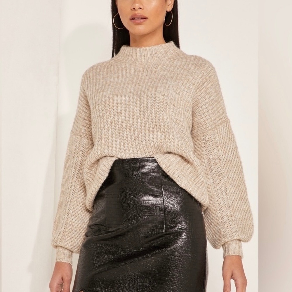 Ted Baker Tan Gorrga Wool Blend Funnel Neck Jumper Sweater Size 4 / Medium NWT